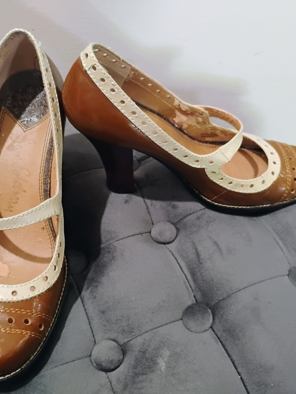 Classic Two-Tone Brown and Cream Mary Jane Heels